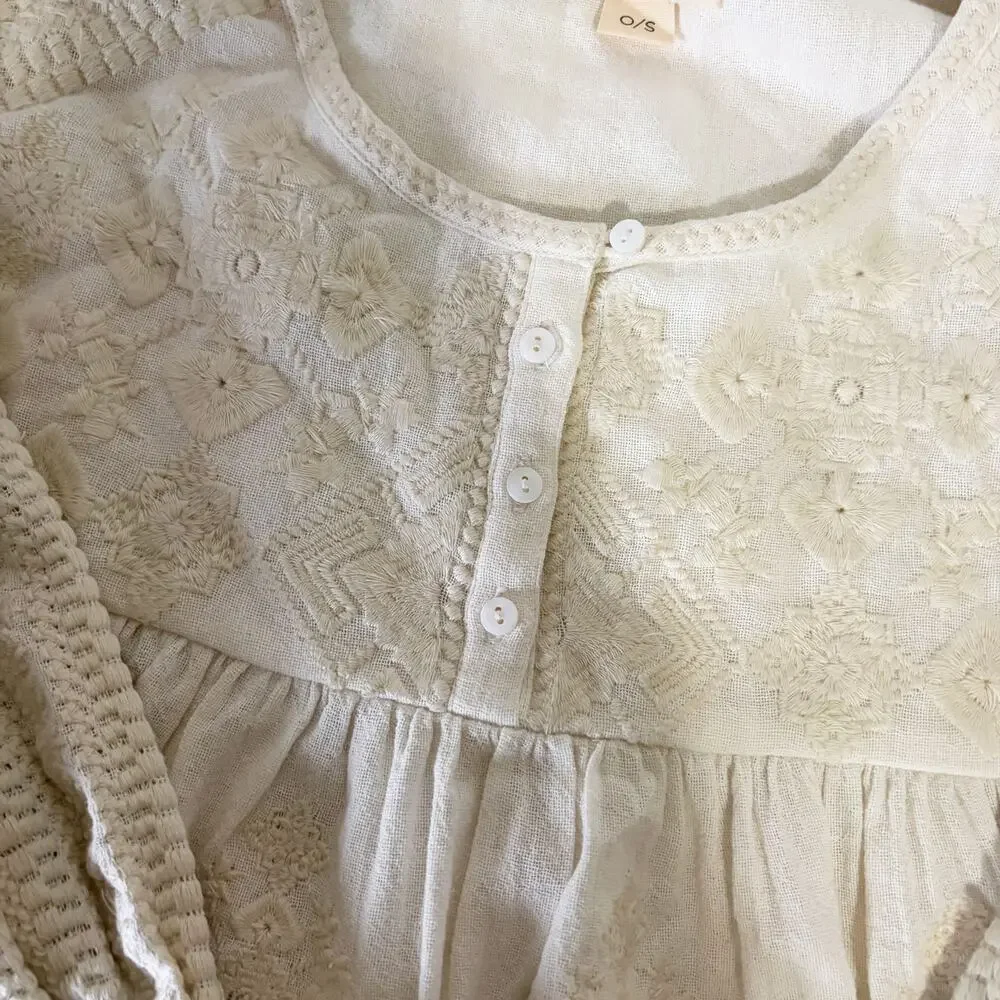 THE COAST BRAND Leela 100% Cotton Embroidered Peasant Blouse Top Size S